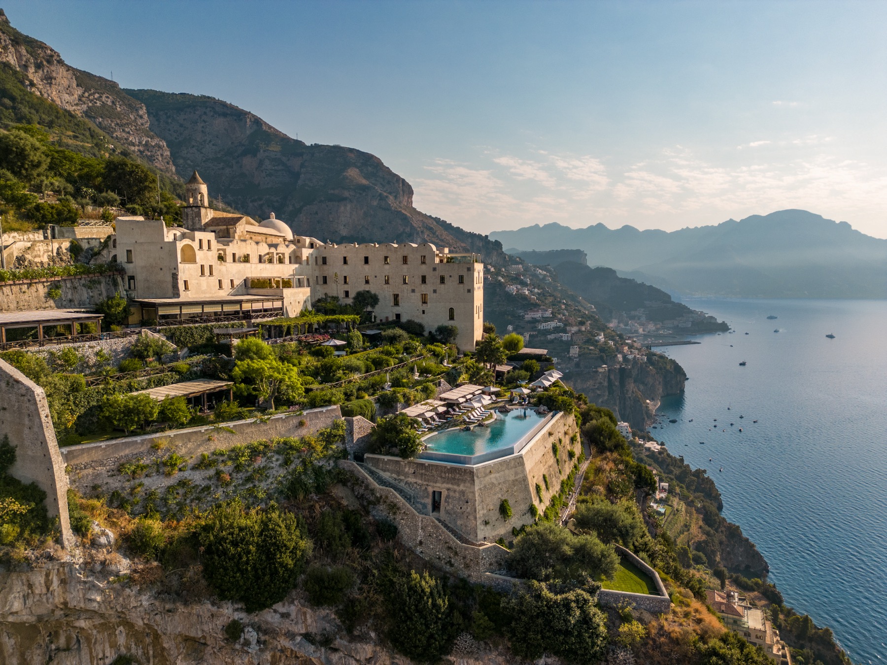 Monastero Santa Rosa — aerial view of the cliffside monastery